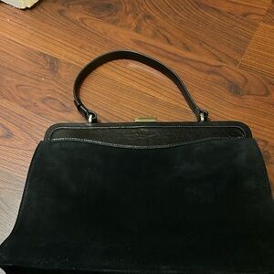 Classic Black Suede Top-Handle Women's Bag vintage pocketbook.